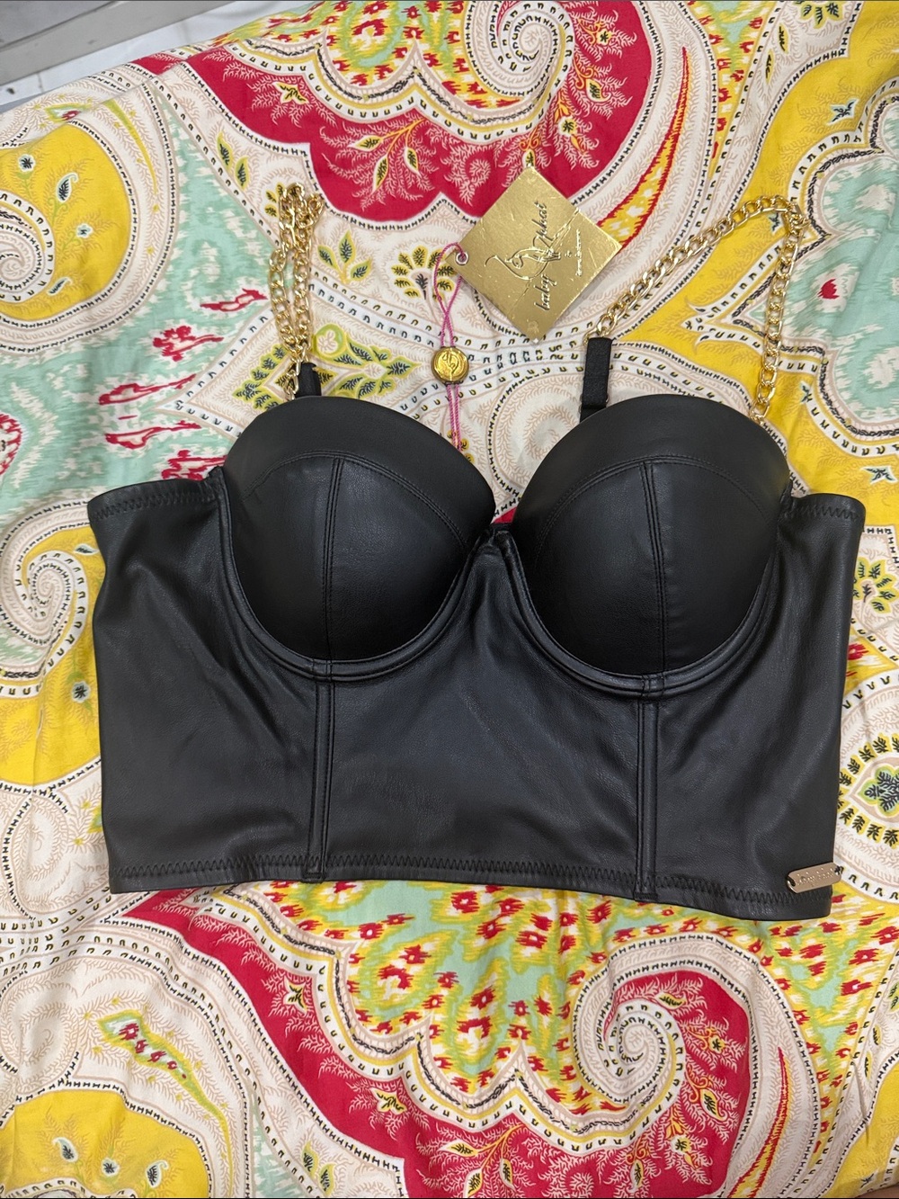 Baby Phat Black Faux Leather Longline Bandeau Bustier